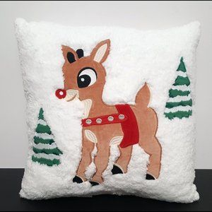 NEW Pottery Barn Kids Rudolph The Red Nose Reindeer Pillow 16" square